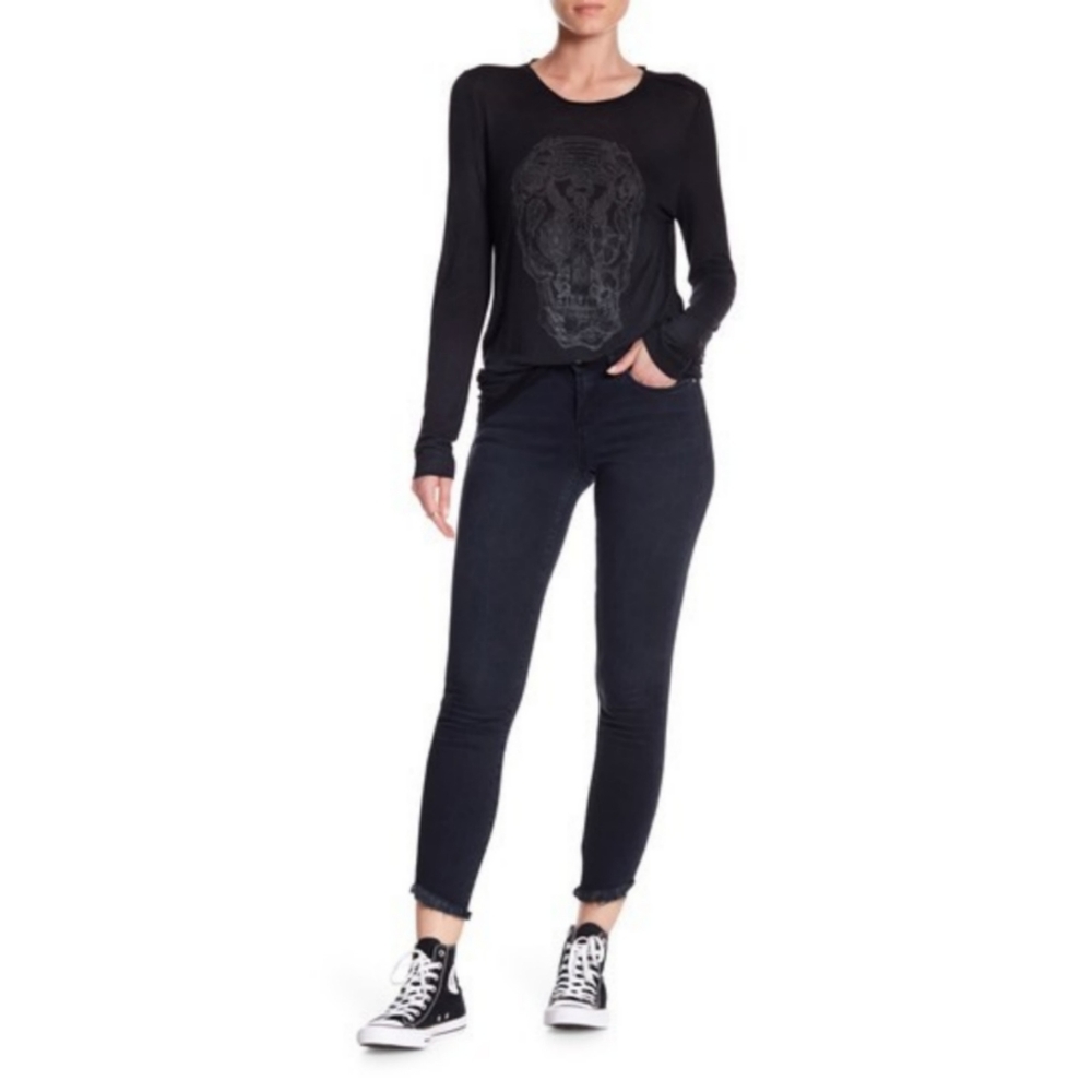 Blank NYC Skinny Jeans Frayed Hem Blue  Black 30